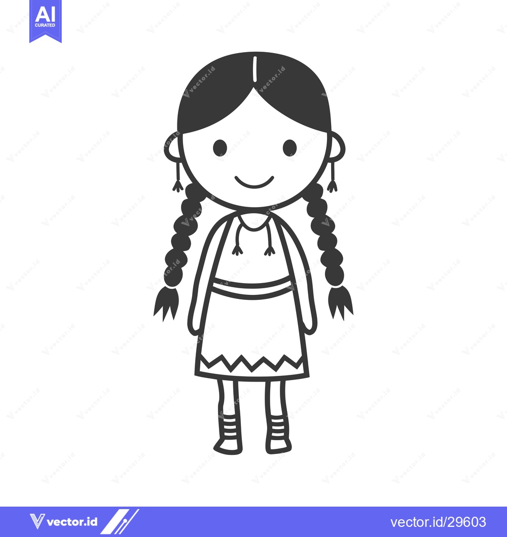 Premium Vector dari Cartoon illustration of a Native American girl with long braids