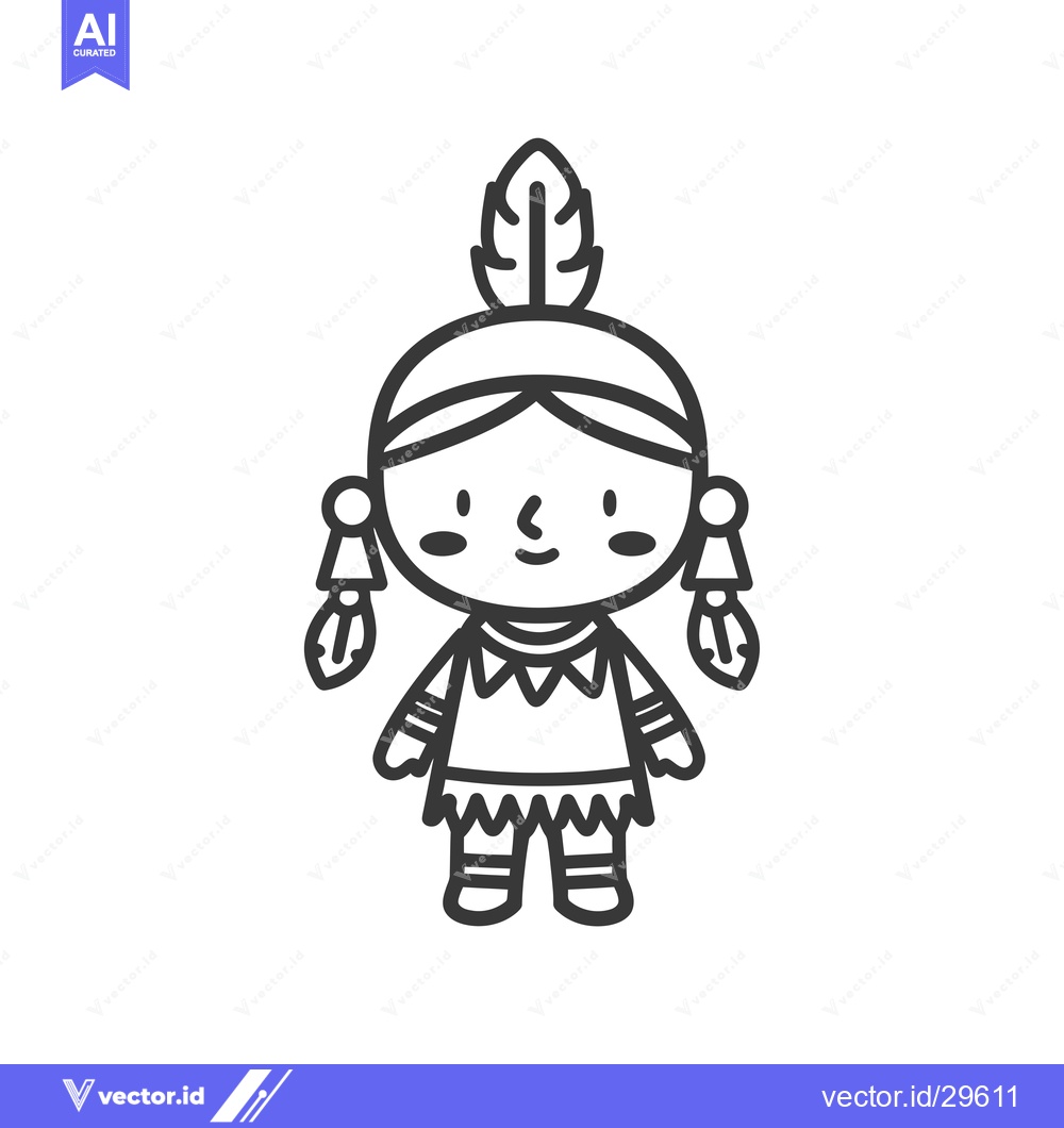 Premium Vector dari Cartoon Illustration of a Native American Person with Feathers