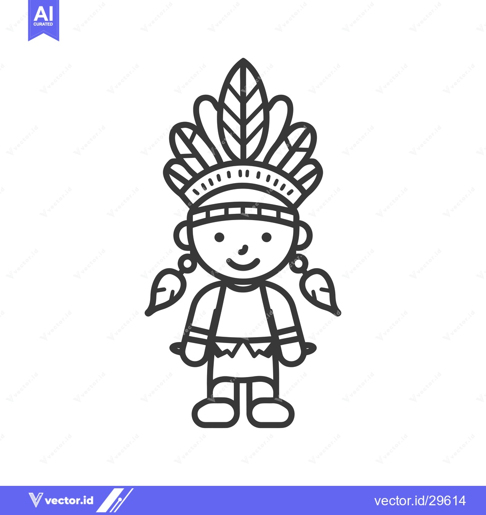 Premium Vector of Cartoon illustration of an indigenous child wearing a feathered headdr