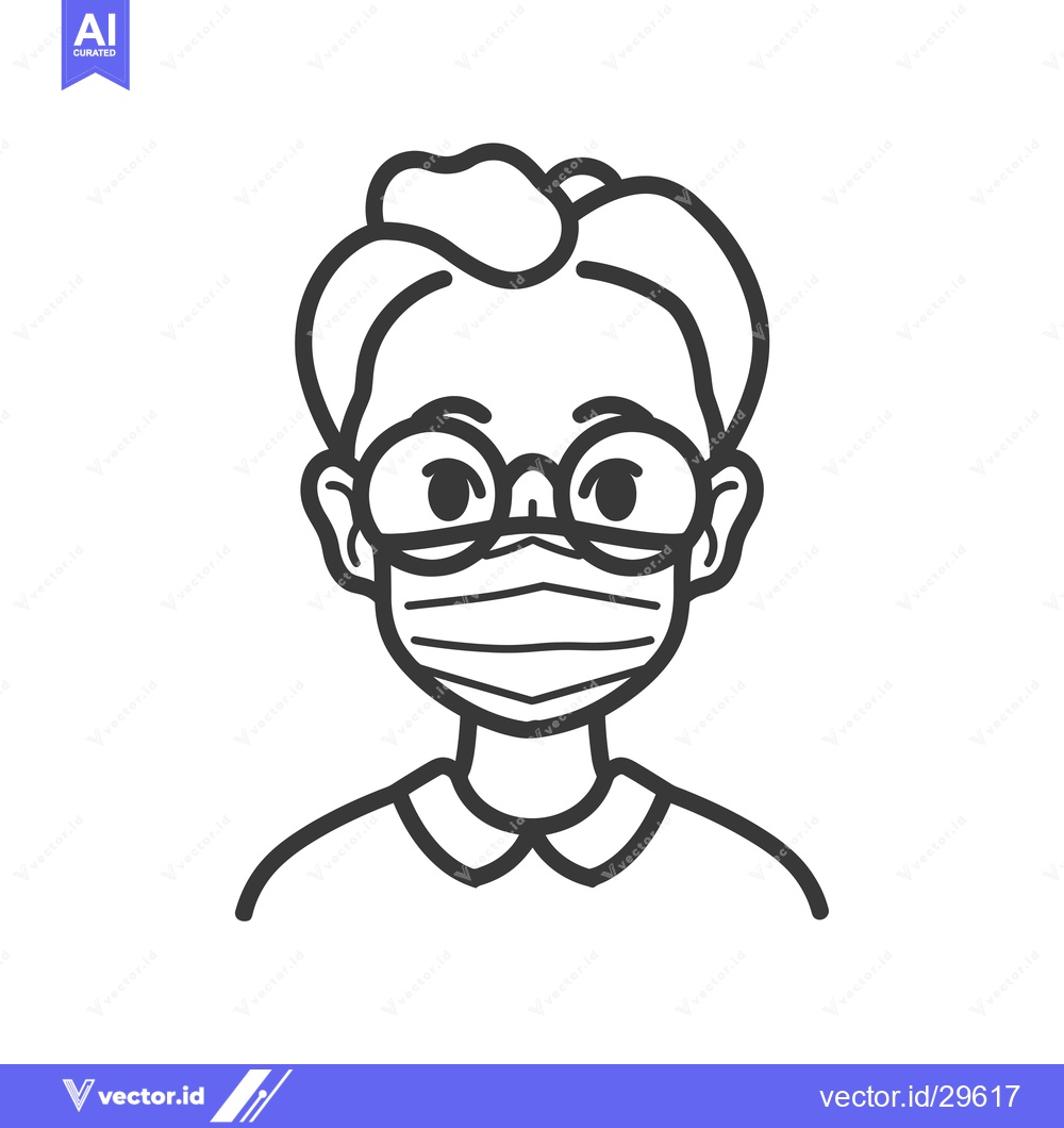 Premium Vector of Cartoon illustration of a person wearing a face mask and glasses
