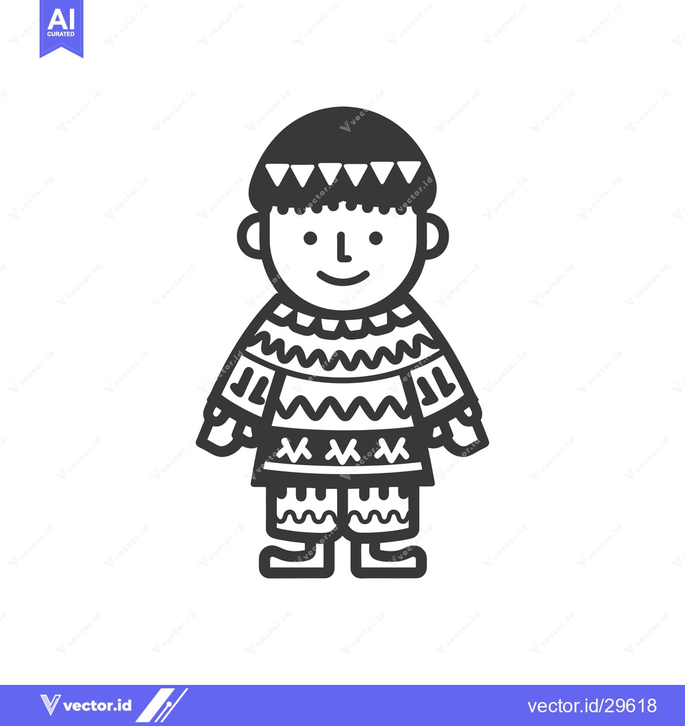 Premium Vector of Cartoon illustration of a person wearing a hat and patterned clothing