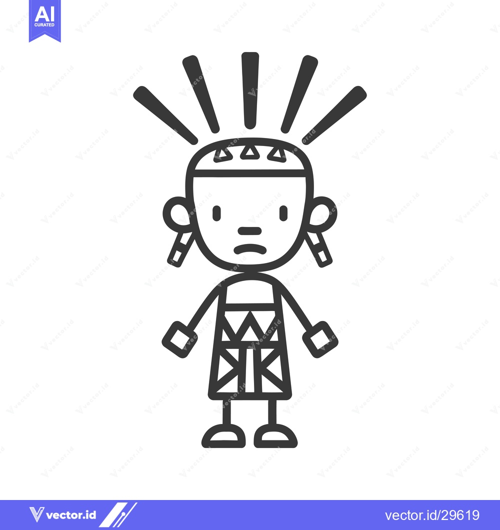 Premium Vector of Cartoon Illustration of a Person with a Tribal Headband and Outfit