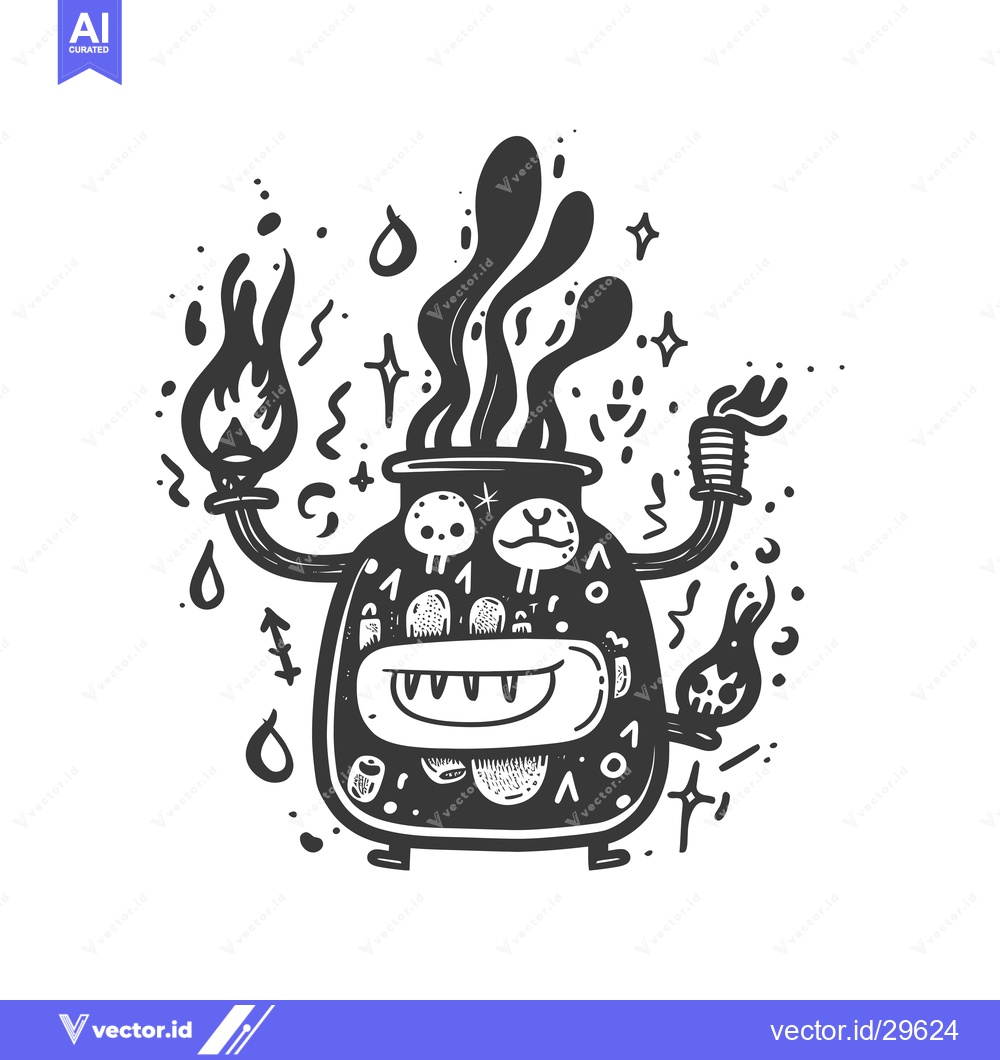 Premium Vector of Cartoon Illustration of a Potion Bottle with a Happy Face and Flames