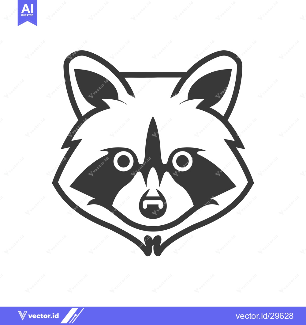 Premium Vector dari Cartoon illustration of a raccoon's face with black eyes and a black n