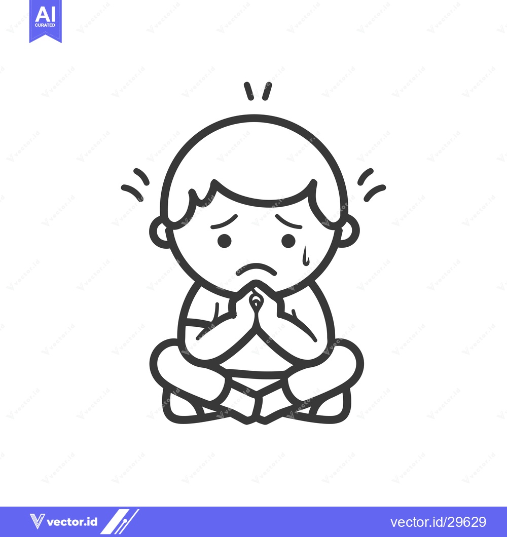 Premium Vector of Cartoon Illustration of a Sad and Worried Boy
