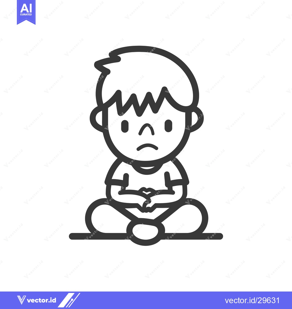 Premium Vector of Cartoon Illustration of a Sad Boy Sitting with His Arms Crossed