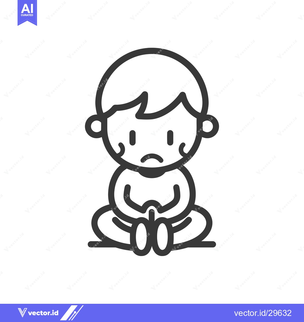 Premium Vector dari Cartoon Illustration of a Sad Boy Sitting with His Hands Folded