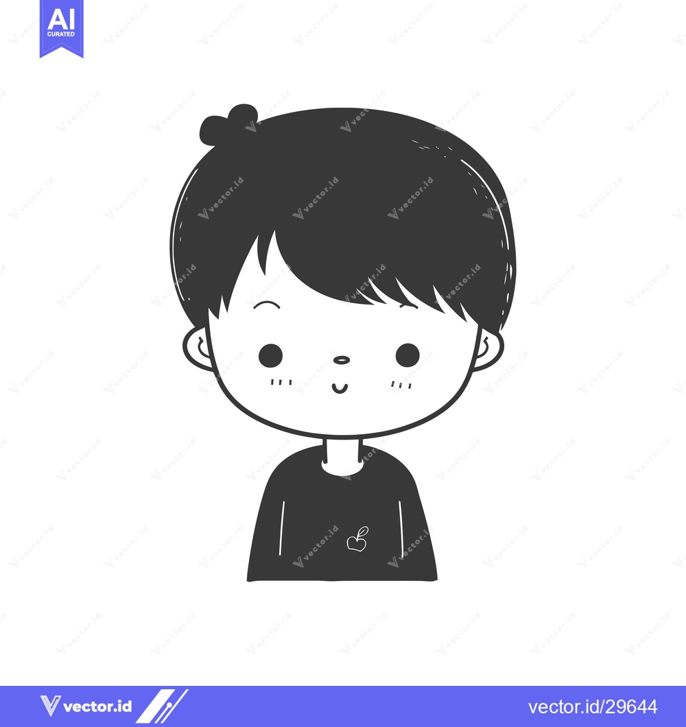 Premium Vector dari Cartoon Illustration of a Smiling Boy with Short Black Hair