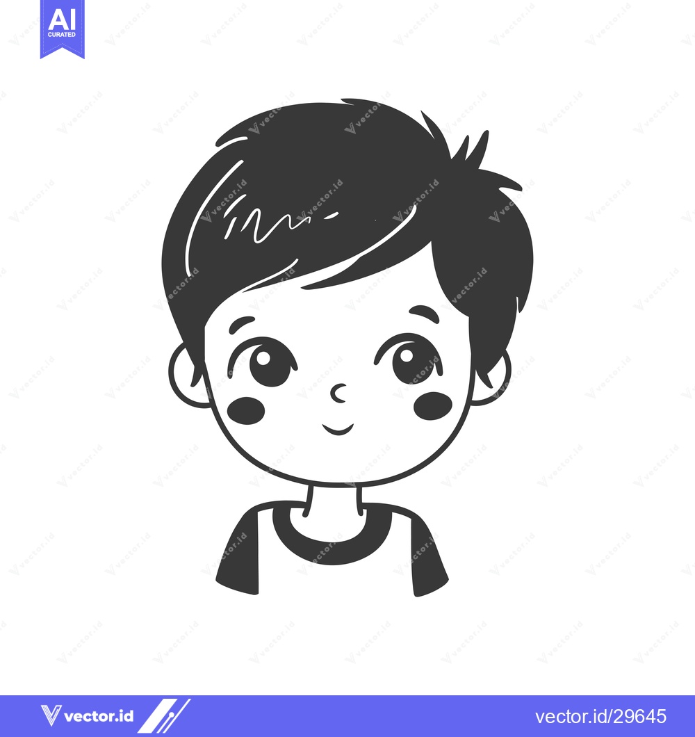 Premium Vector dari Cartoon Illustration of a Smiling Boy with Short Black Hair