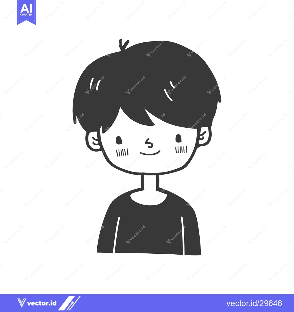 Premium Vector dari Cartoon Illustration of a Smiling Boy with Short Black Hair