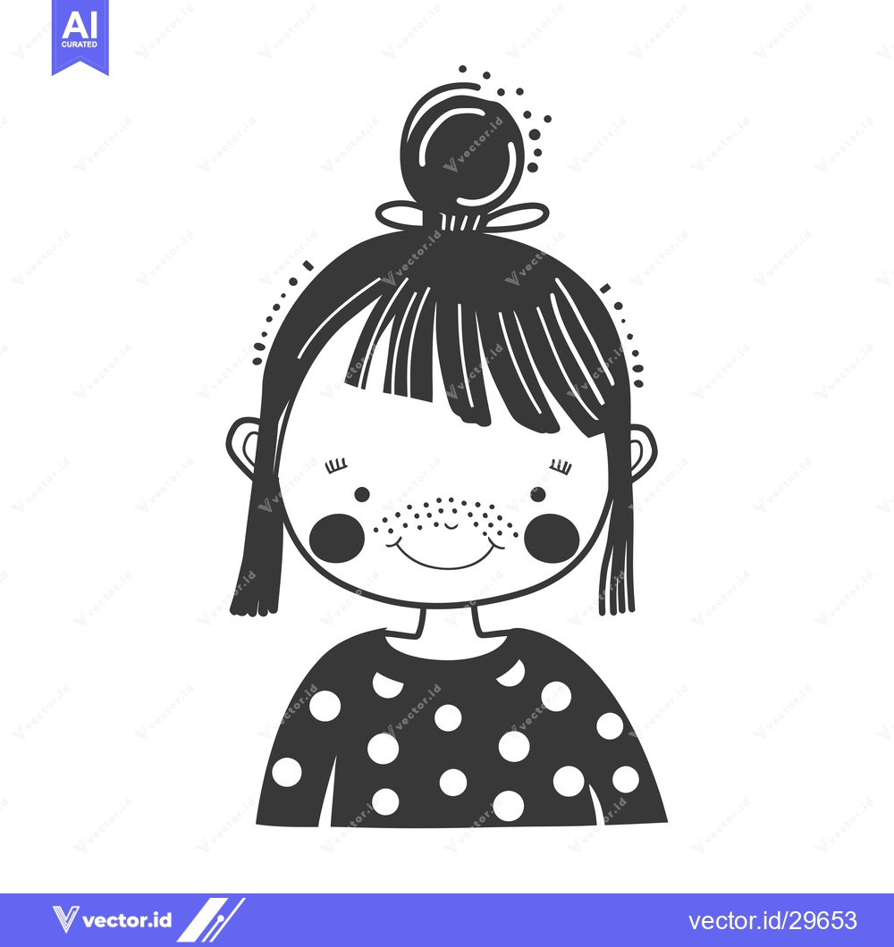 Premium Vector dari Cartoon Illustration of a Smiling Girl with Freckles and a Bun