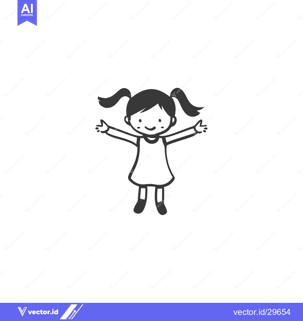 Premium Vector of Cartoon Illustration of a Smiling Girl with Pigtails