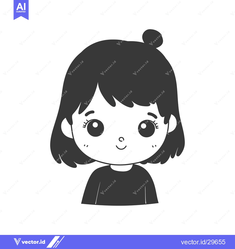 Premium Vector dari Cartoon Illustration of a Smiling Girl with Short Hair and a Bun