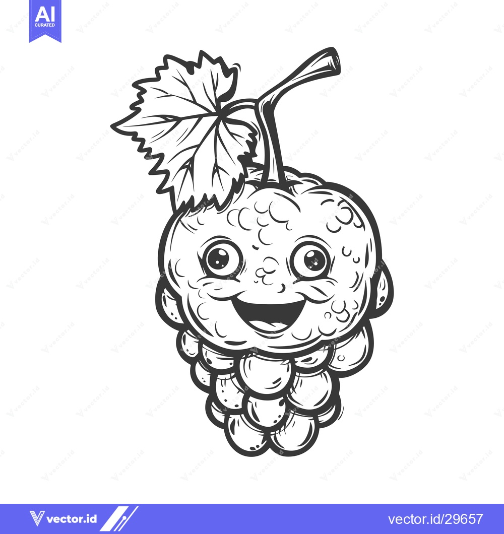 Premium Vector of Cartoon Illustration of a Smiling Grape with a Leaf