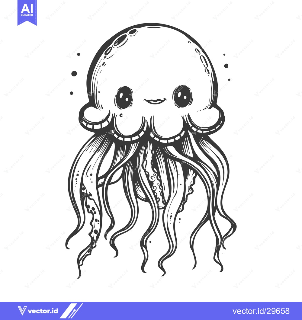 Premium Vector dari Cartoon Illustration of a Smiling Jellyfish with Tentacles