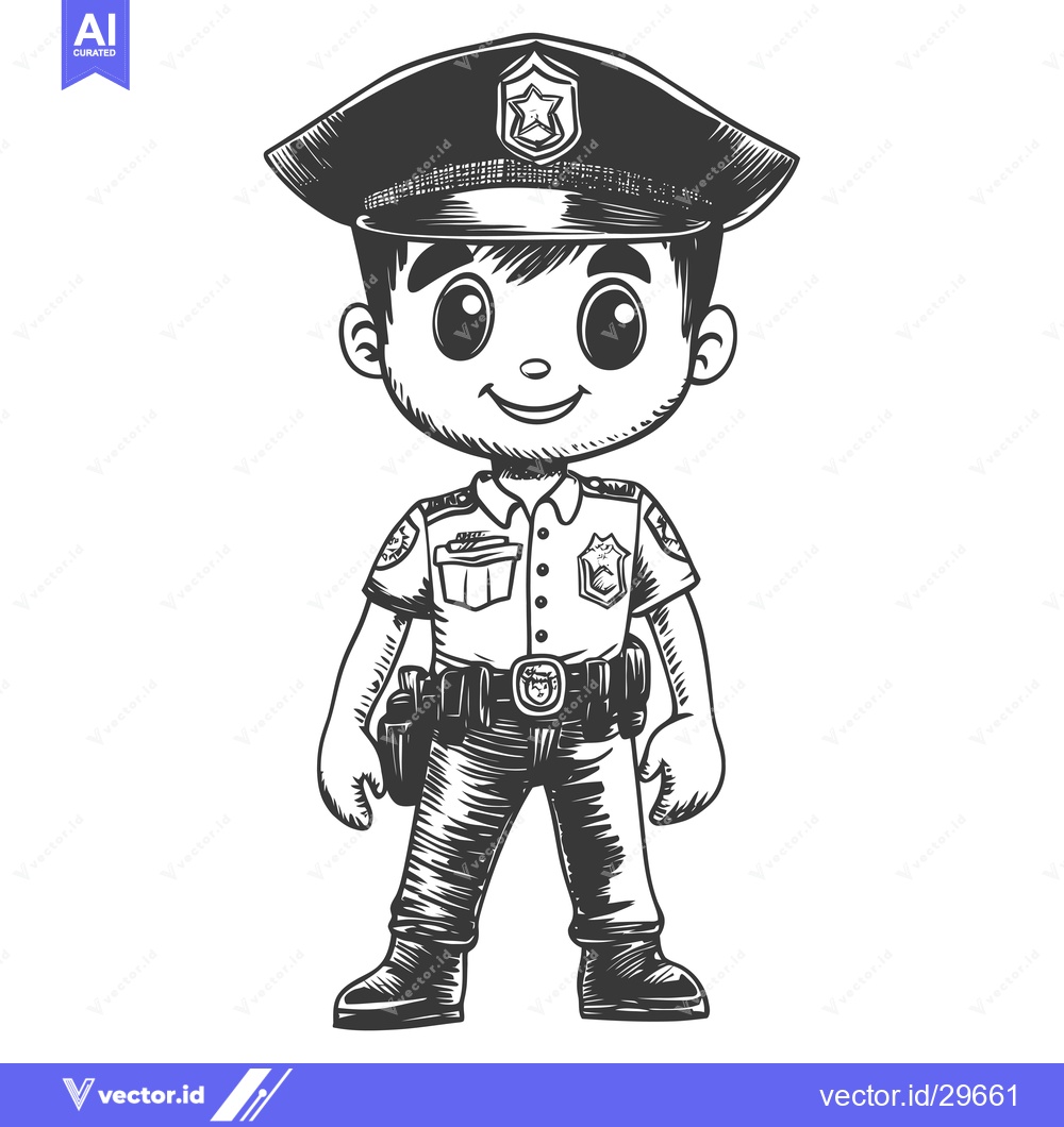 Premium Vector of Cartoon Illustration of a Smiling Police Officer