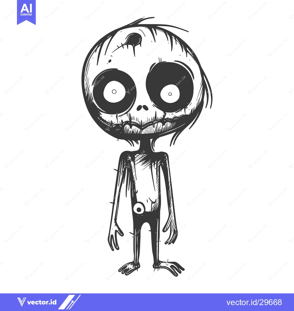 Premium Vector of Cartoon Illustration of a Standing, Spooky,  Skeletal Character