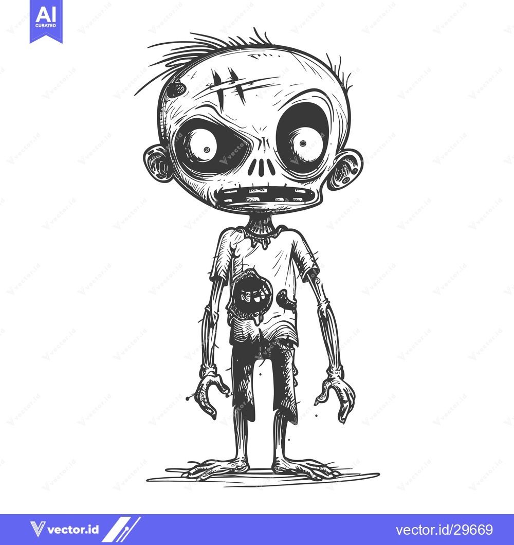 Premium Vector dari Cartoon Illustration of a Standing Zombie with Torn Clothing