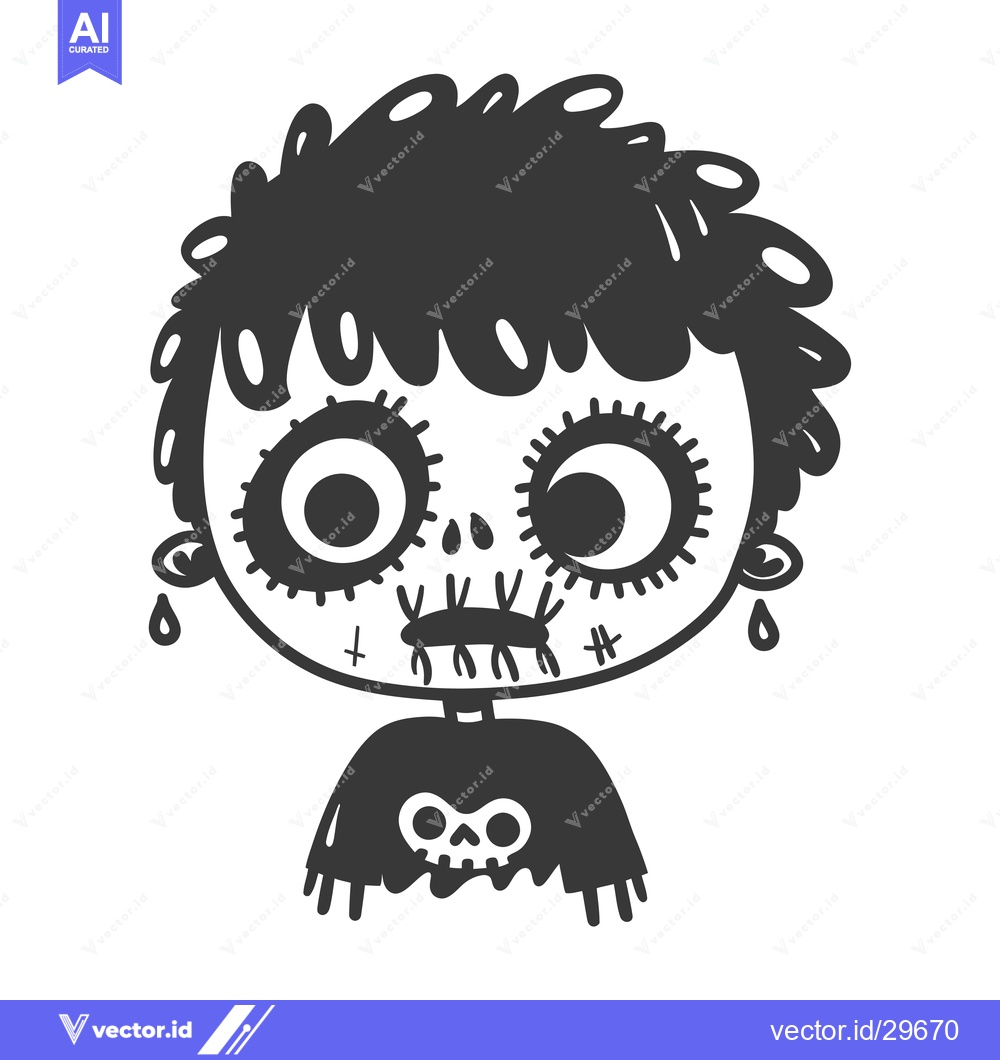 Premium Vector of Cartoon illustration of a stitched-up zombie with large eyes and a sku