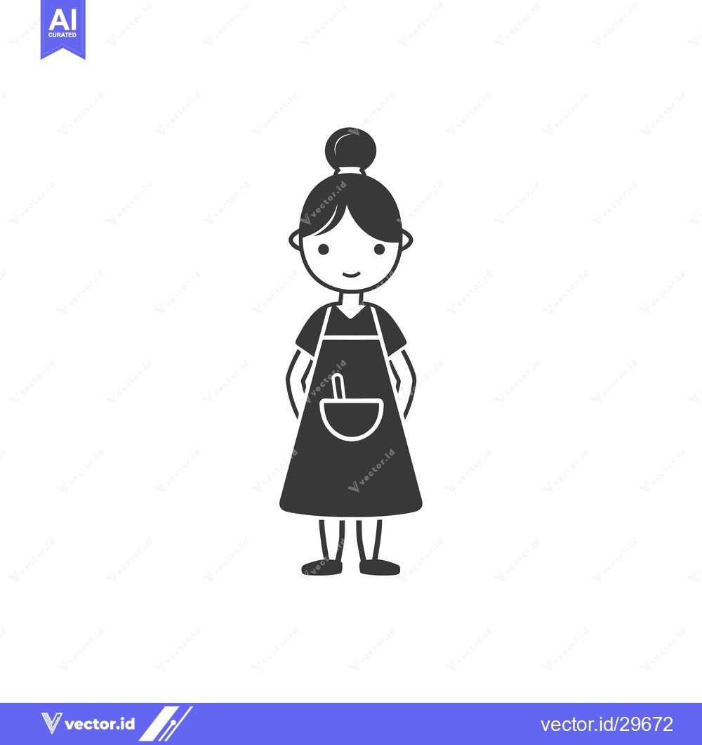 Premium Vector of Cartoon illustration of a woman in an apron and a bun