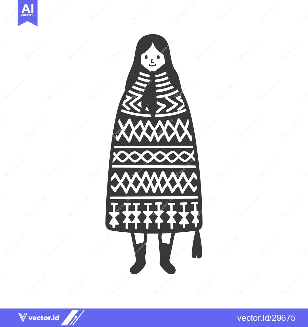 Premium Vector of Cartoon illustration of a woman wearing a patterned cloak and boots