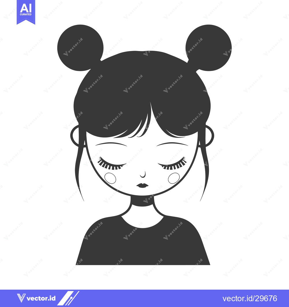 Premium Vector of Cartoon illustration of a woman with her eyes closed and hair in buns