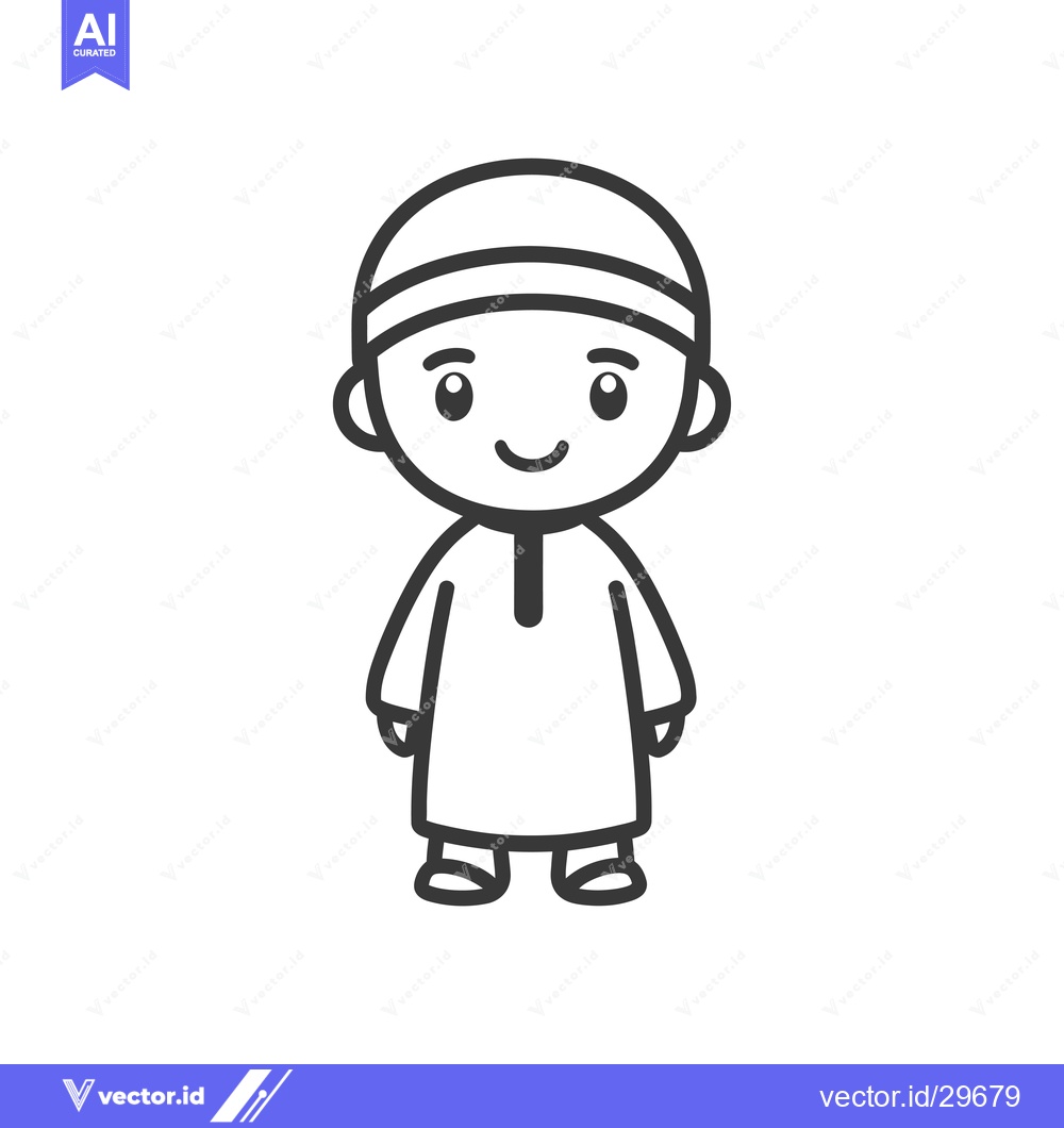 Premium Vector of Cartoon Illustration of a Young Boy Wearing a Traditional Muslim Head