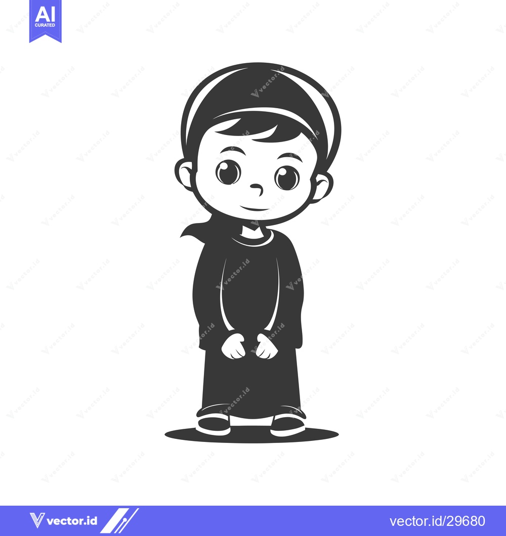 Premium Vector of Cartoon Illustration of a Young Boy Wearing Traditional Islamic Clothi