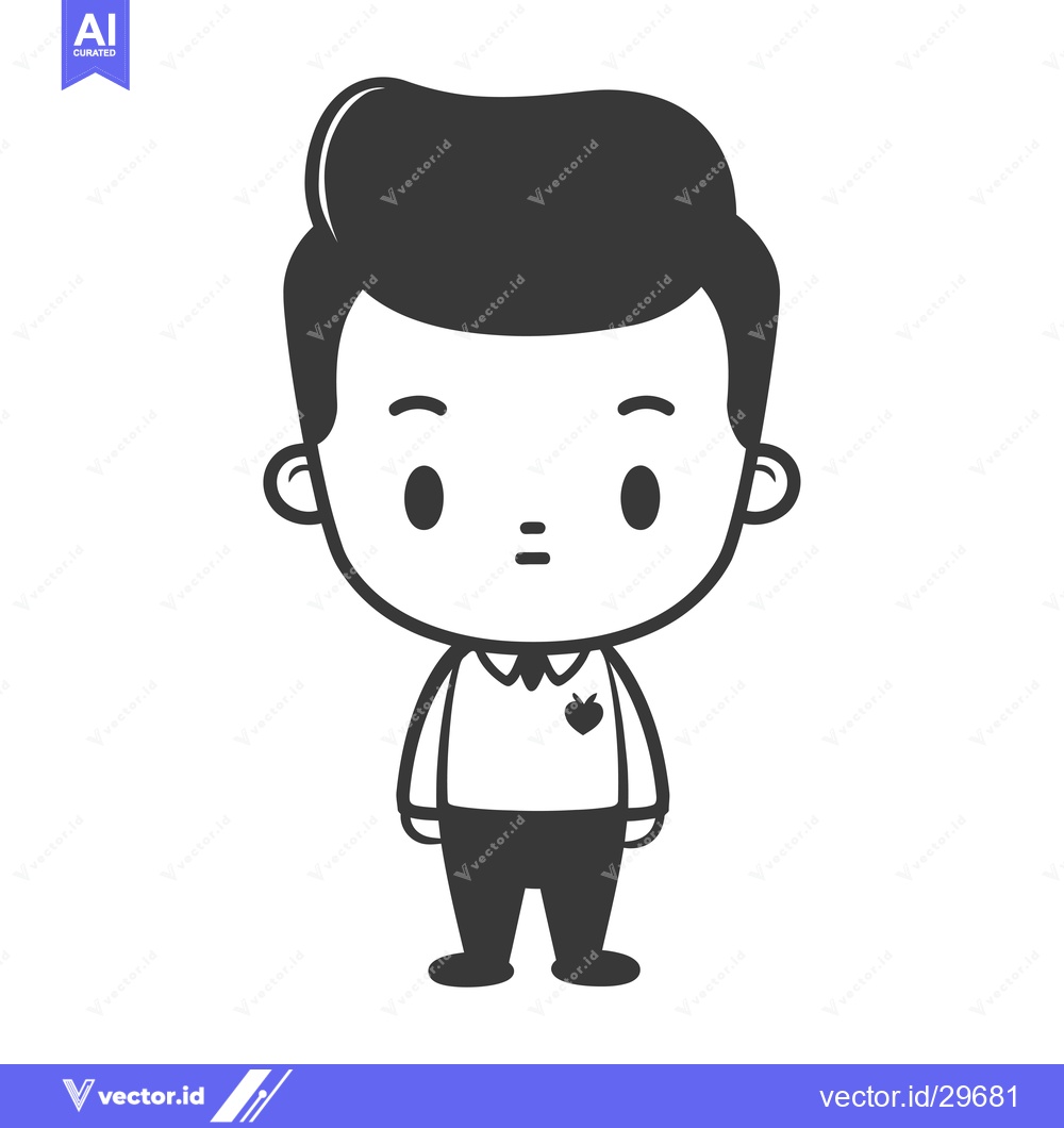 Premium Vector dari Cartoon Illustration of a Young Boy with a Serious Expression