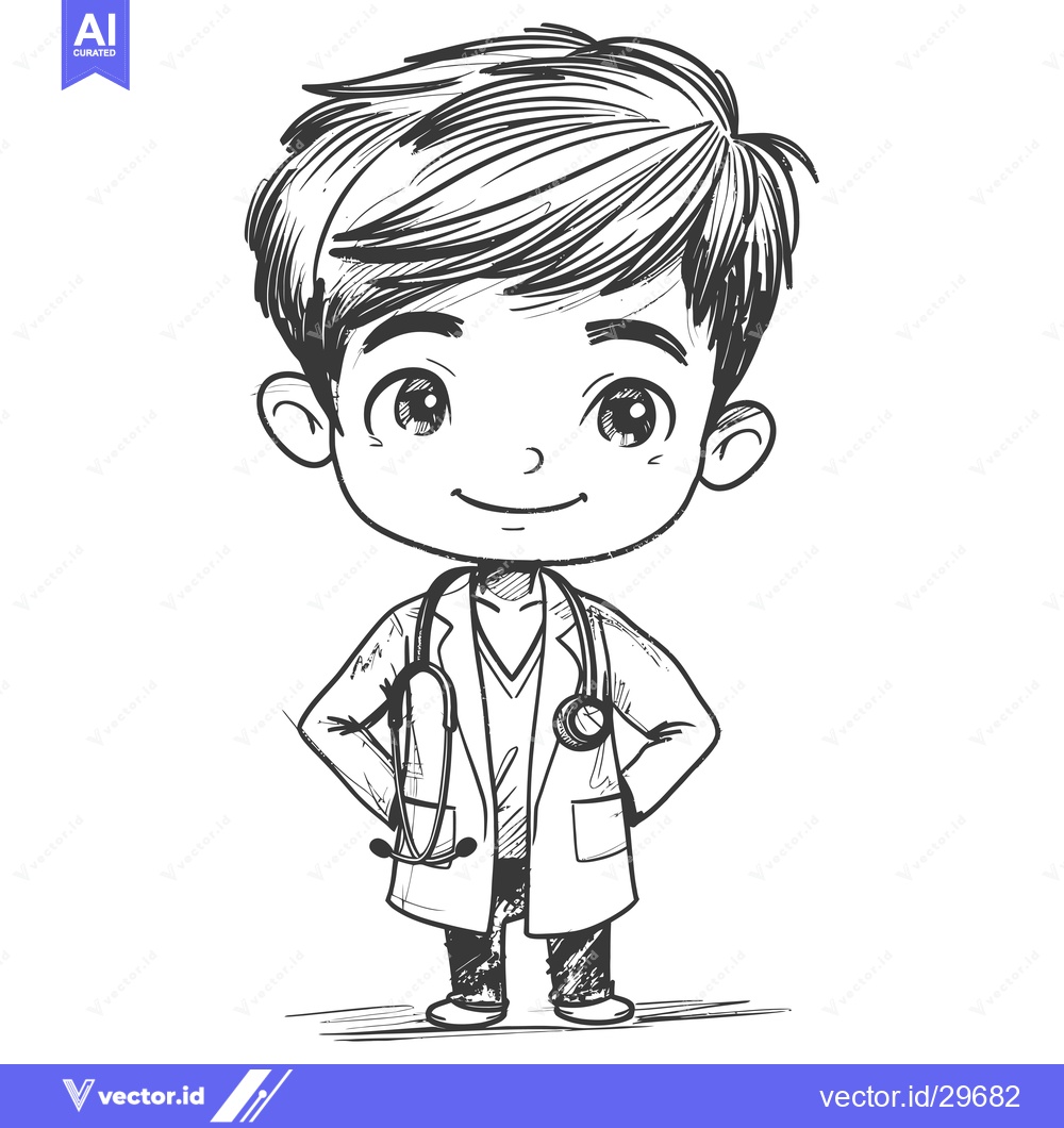 Premium Vector dari Cartoon Illustration of a Young Doctor with a Stethoscope