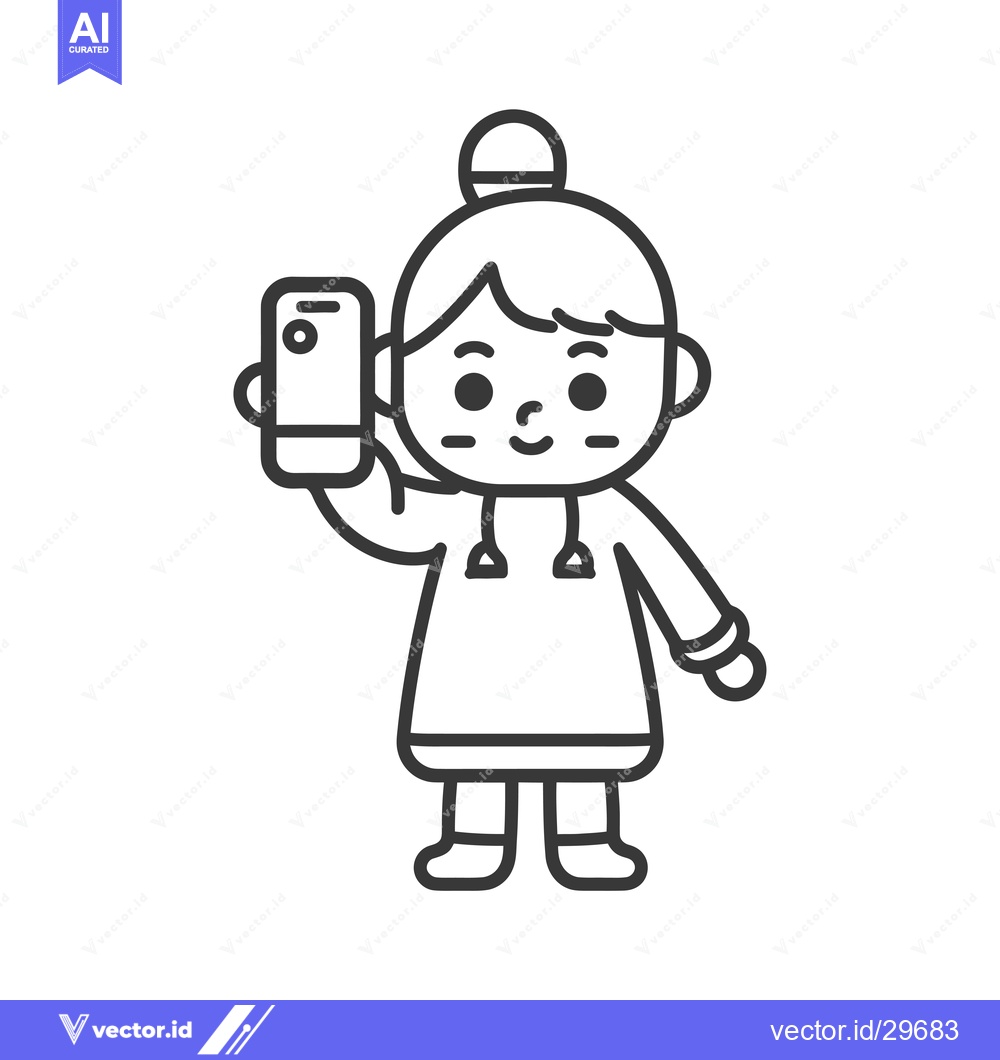 Premium Vector dari Cartoon Illustration of a Young Girl Holding a Smartphone