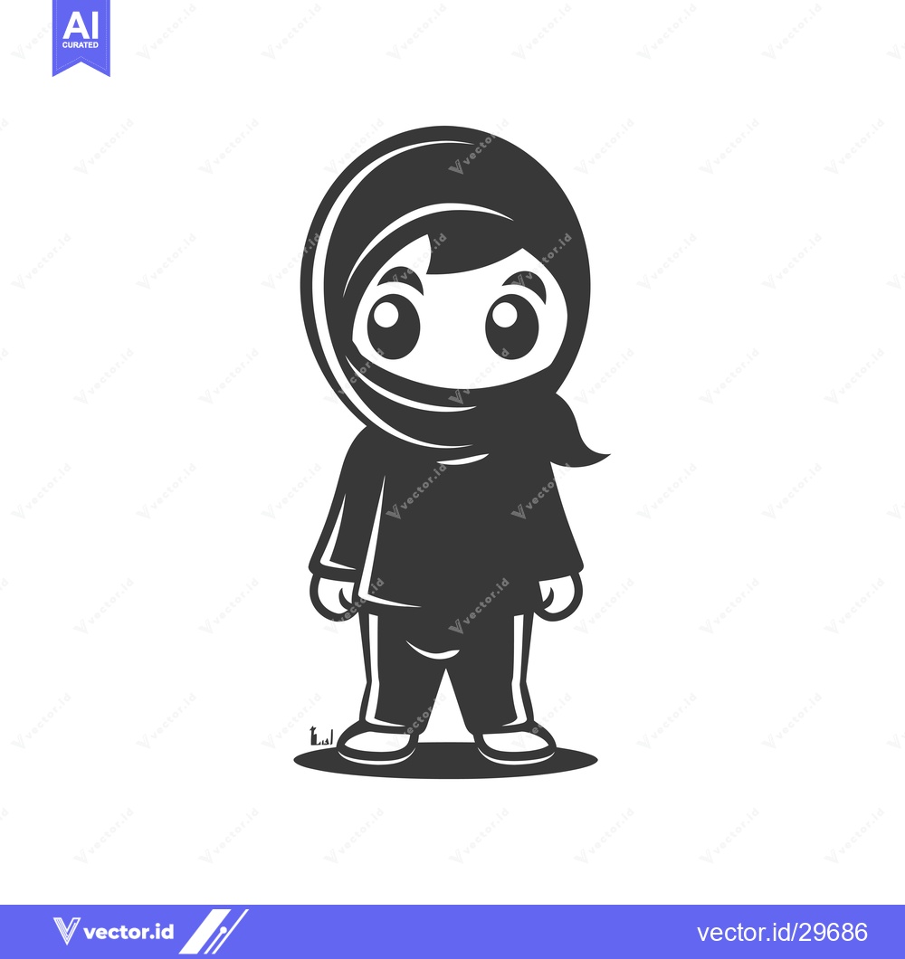 Premium Vector of Cartoon Illustration of a Young Girl Wearing a Hijab