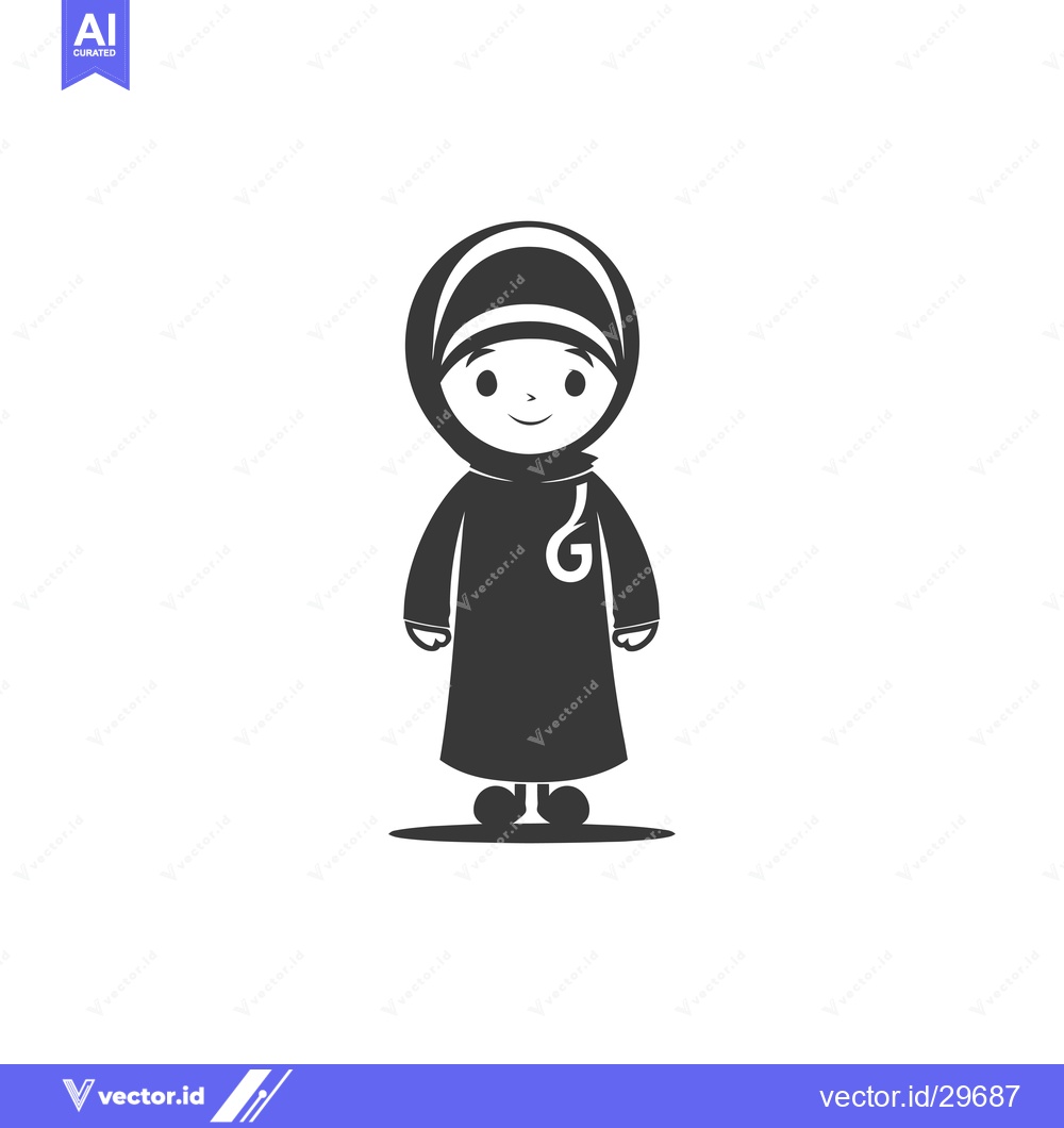 Premium Vector of Cartoon Illustration of a Young Girl Wearing a Hijab