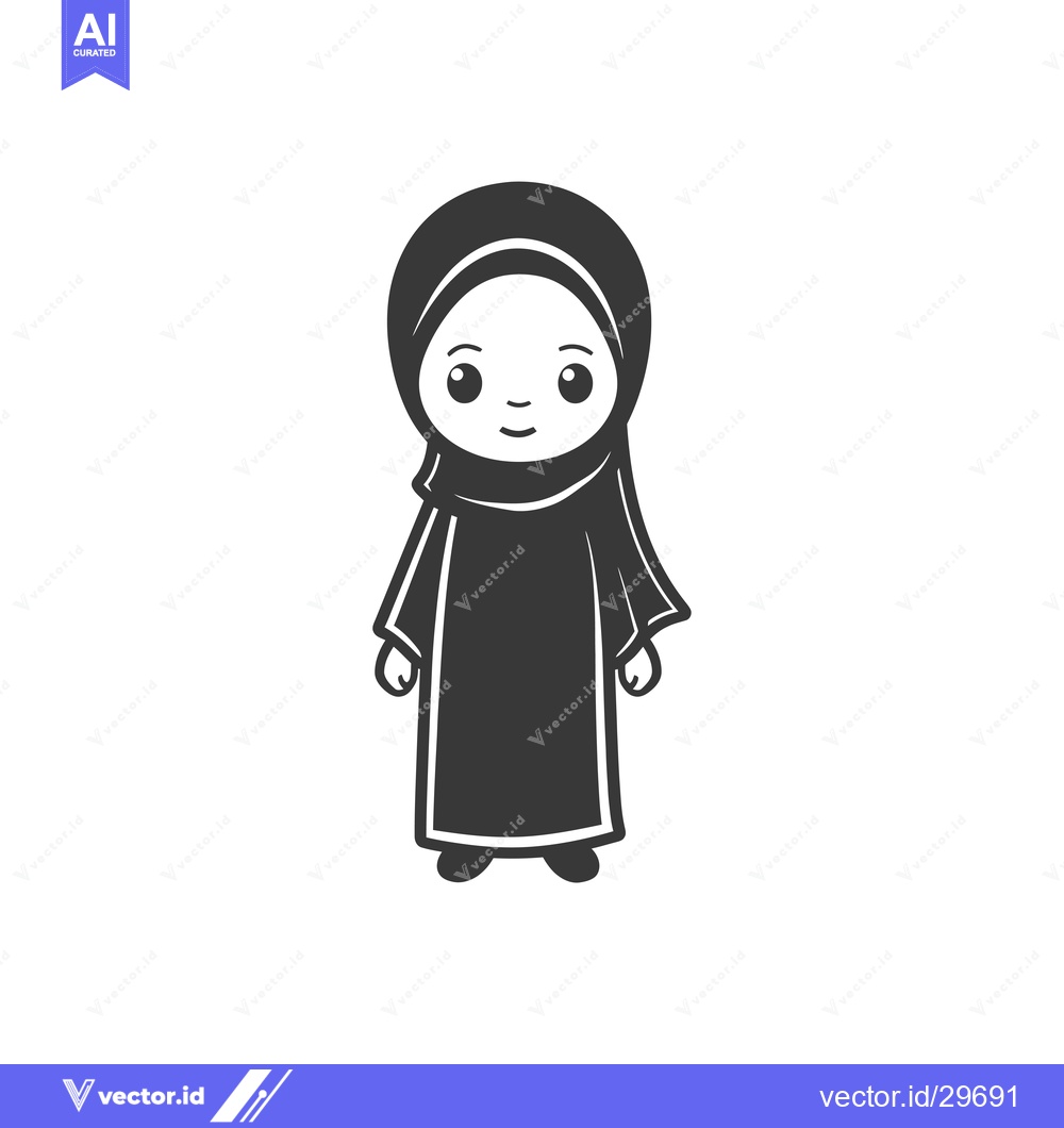 Premium Vector of Cartoon Illustration of a Young Girl Wearing a Hijab