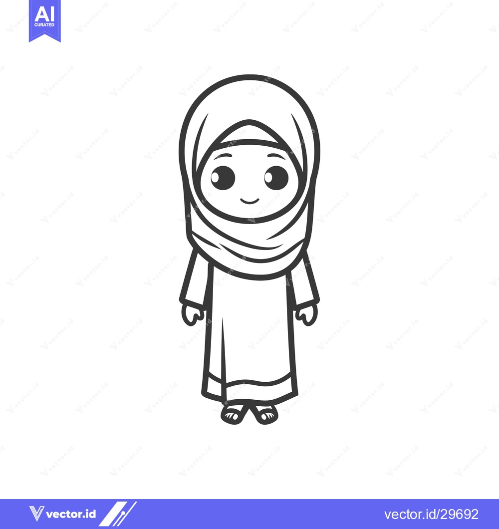 Premium Vector of Cartoon Illustration of a Young Girl Wearing a Hijab