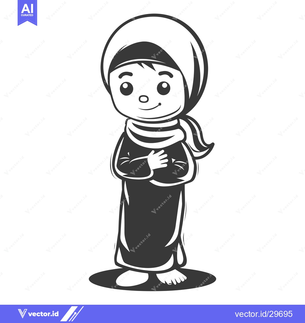 Premium Vector of Cartoon Illustration of a Young Girl Wearing a Hijab and Traditional C