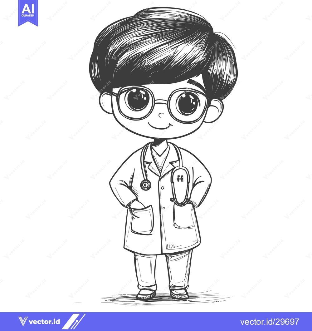 Premium Vector dari Cartoon Illustration of a Young Male Doctor in a White Coat