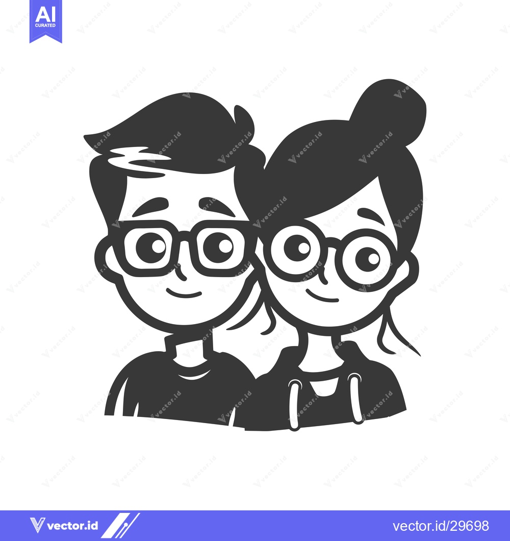 Premium Vector of Cartoon illustration of a young man and woman wearing glasses