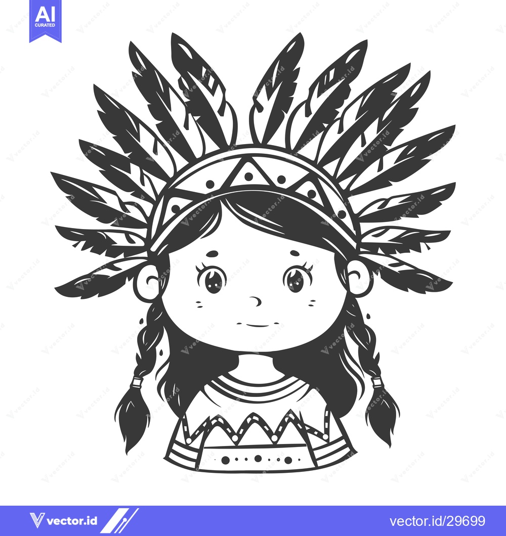 Premium Vector dari Cartoon Illustration of a Young Native American Girl Wearing a Headdre
