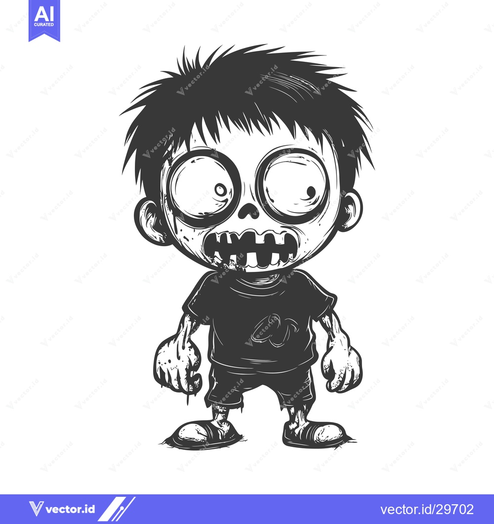 Premium Vector of Cartoon Illustration of a Zombie Boy with a Wide-Eyed Expression