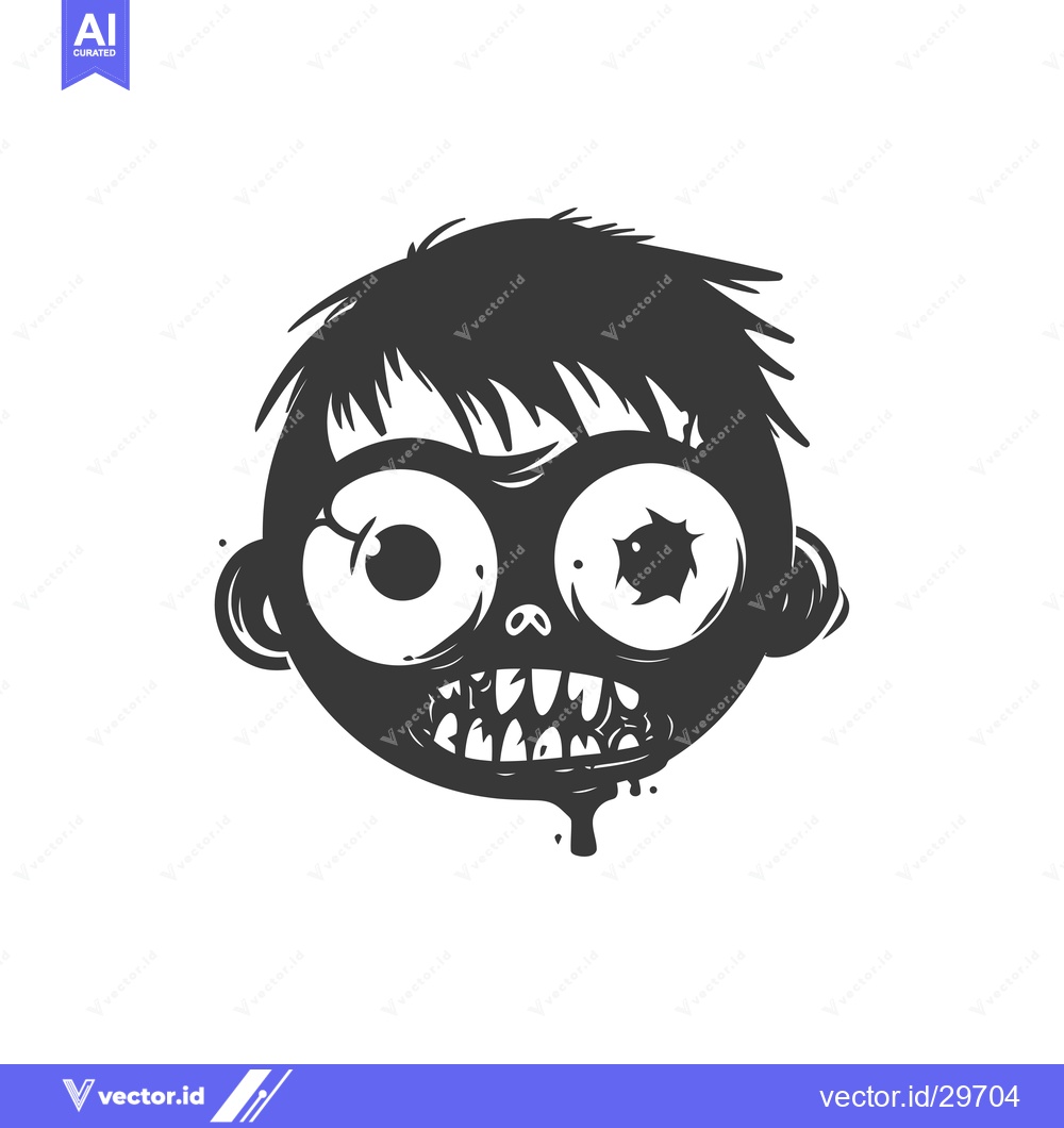Premium Vector of Cartoon illustration of a zombie head with a missing eye