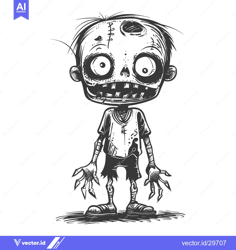 Premium Vector of Cartoon illustration of a zombie with stitched skin and claws