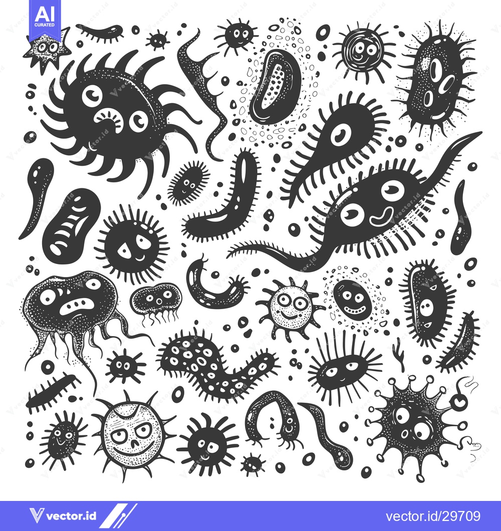 Premium Vector dari Cartoon Illustration of Various Bacteria and Microorganisms