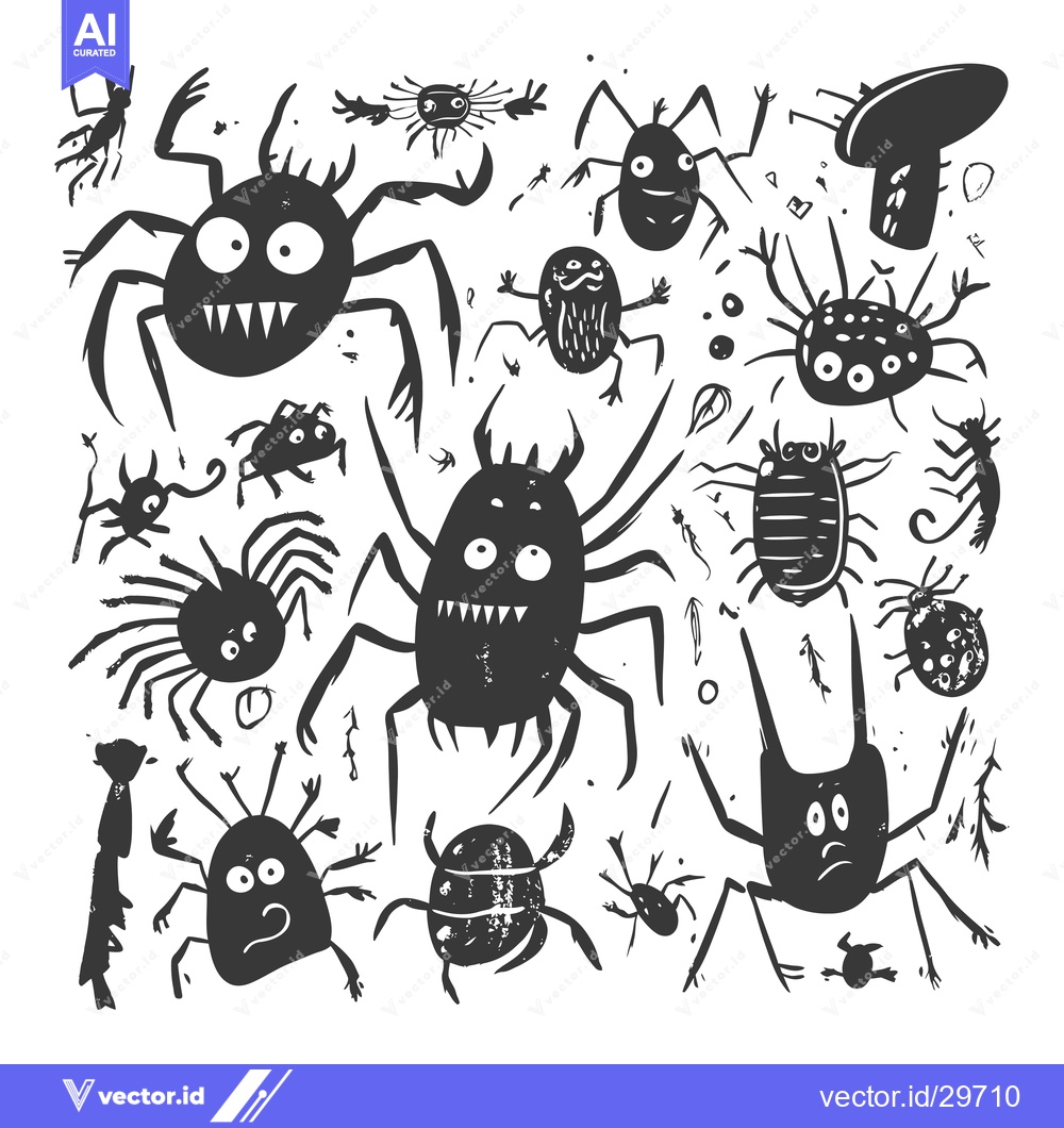 Premium Vector dari Cartoon Illustration of Various Black Spiders, Beetles and Insects