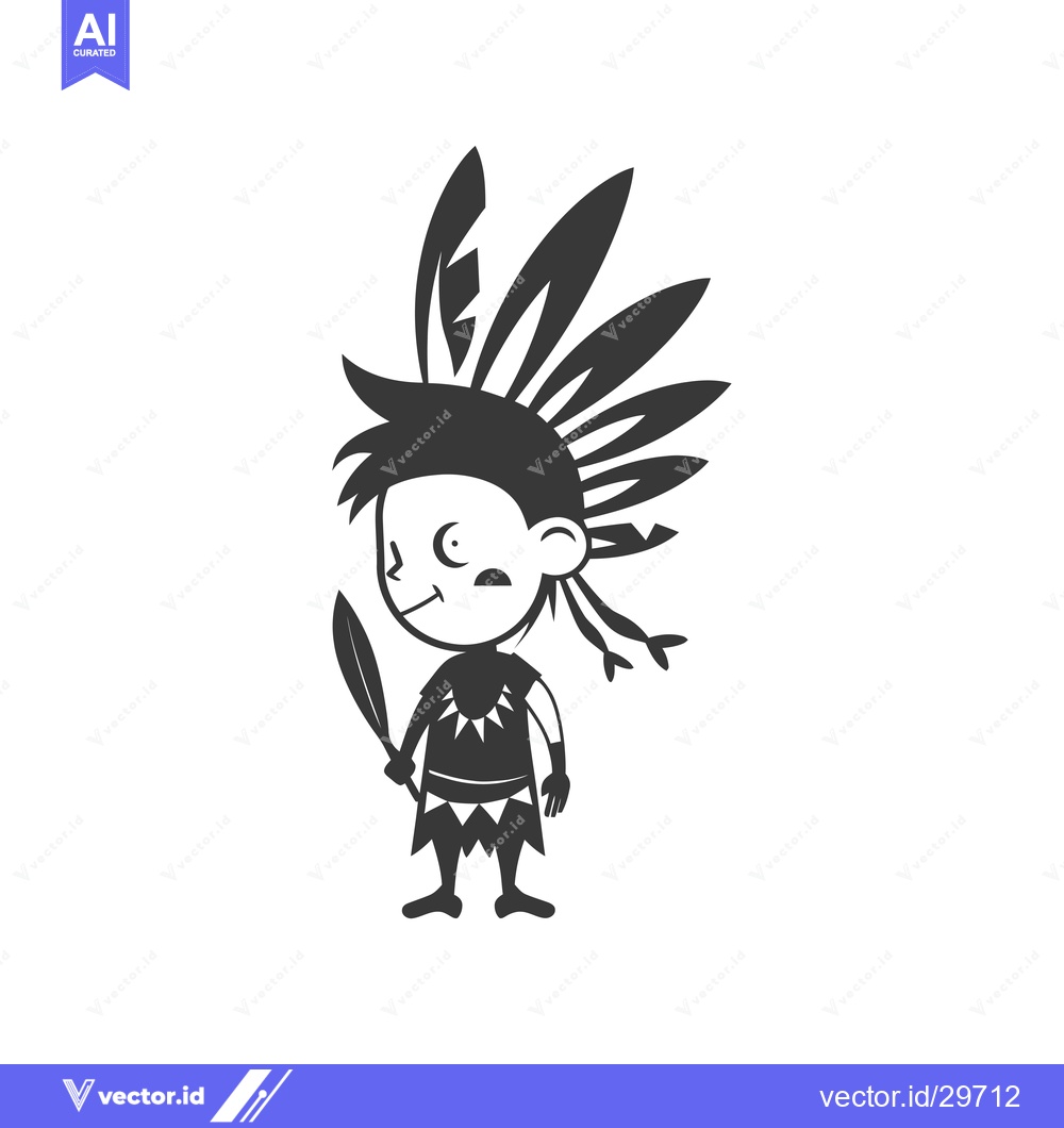 Premium Vector dari Cartoon Indigenous Boy Wearing Headdress and Holding a Feather