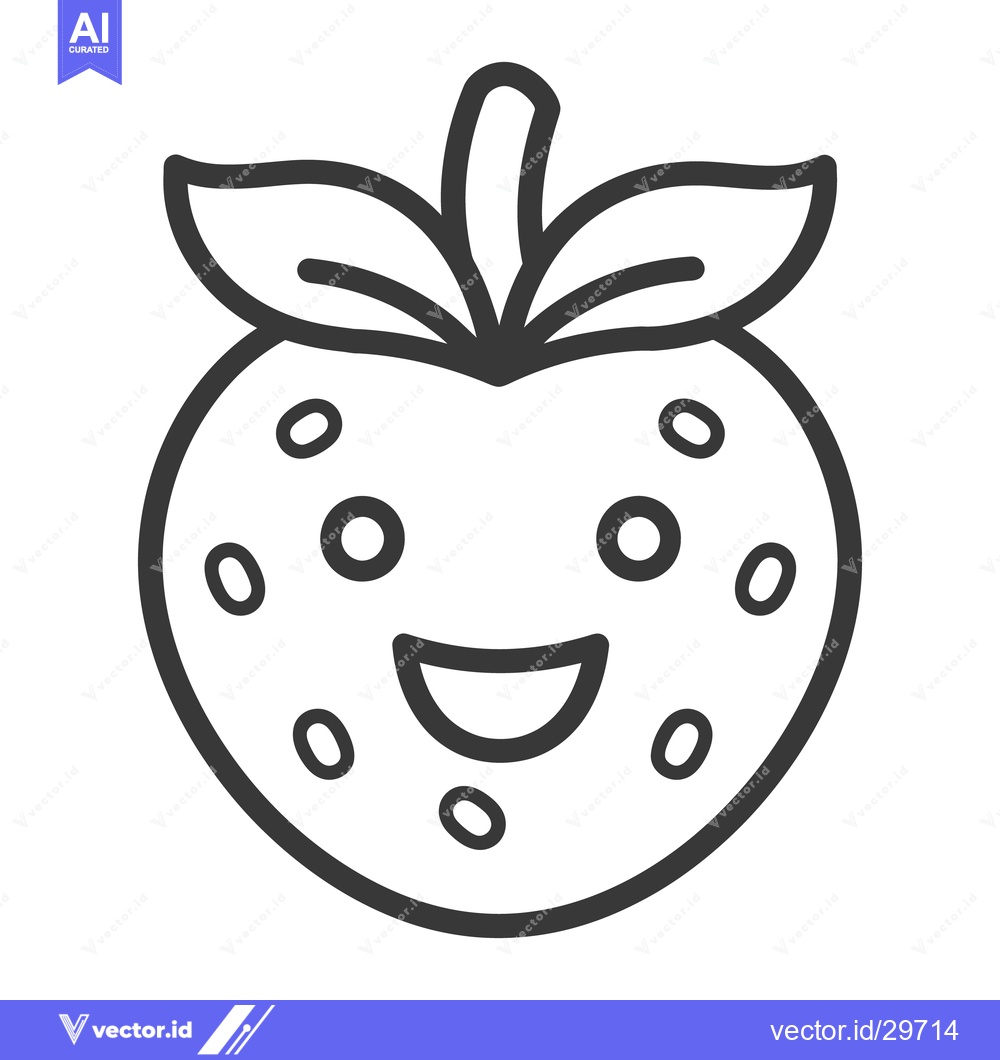 Premium Vector of A happy strawberry cartoon with smiling face and green leaves