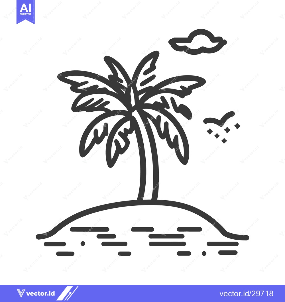 Premium Vector of A simple line drawing of a tropical island scene