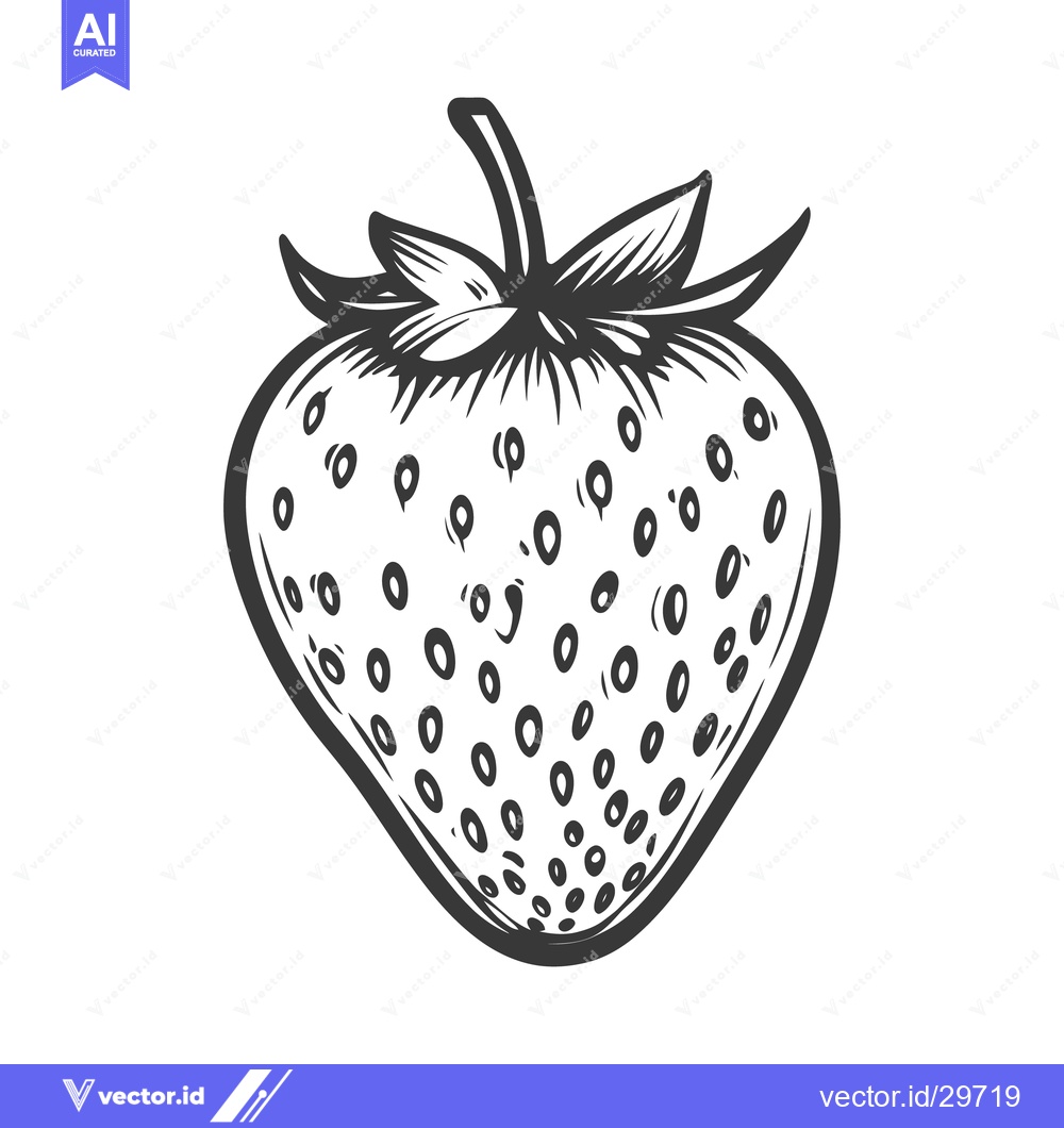 Premium Vector dari A detailed black and white illustration of a strawberry fruit