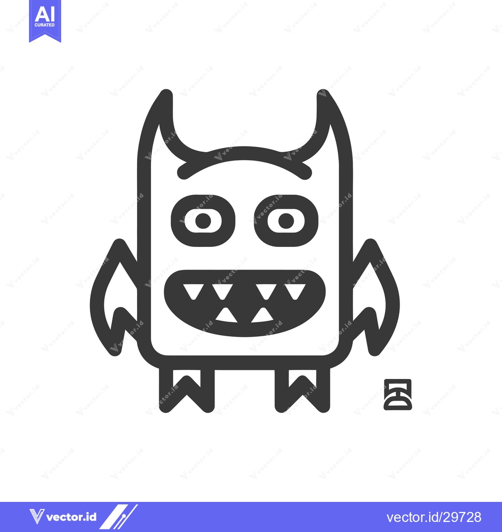 Premium Vector of Cartoon Monster with Horns and Big Smile
