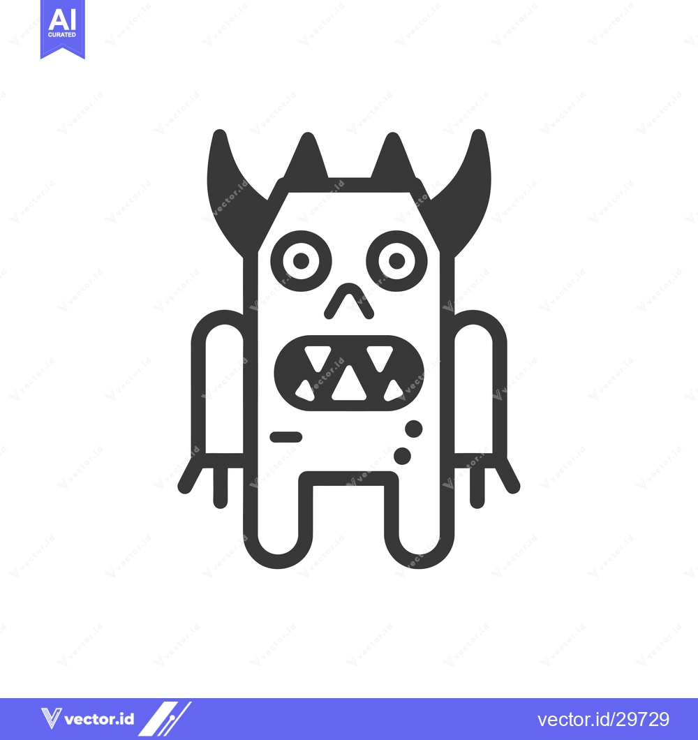 Premium Vector of Cartoon Monster with Horns, Big Eyes, and Sharp Teeth